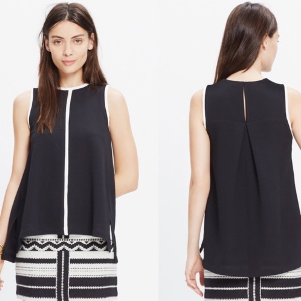 Madewell Women’s Crepe Canal Tank Sleeveless Blouse Hi Low Hem Black Medium